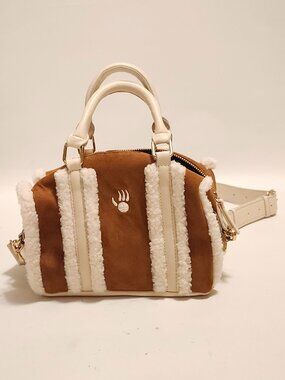 CUTE Bearpaw Small Crossbody Bag Furry White Bag with Brown Base
